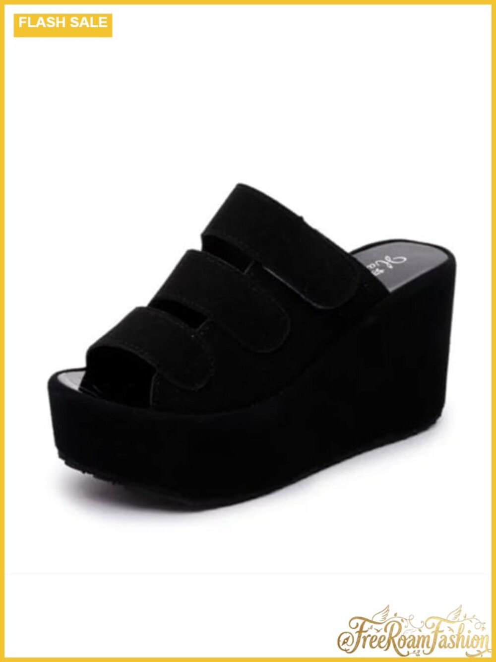 Women's Fish Mouth Open Toe Platform Wedge Sandals Suede Slip On Casual Shoes